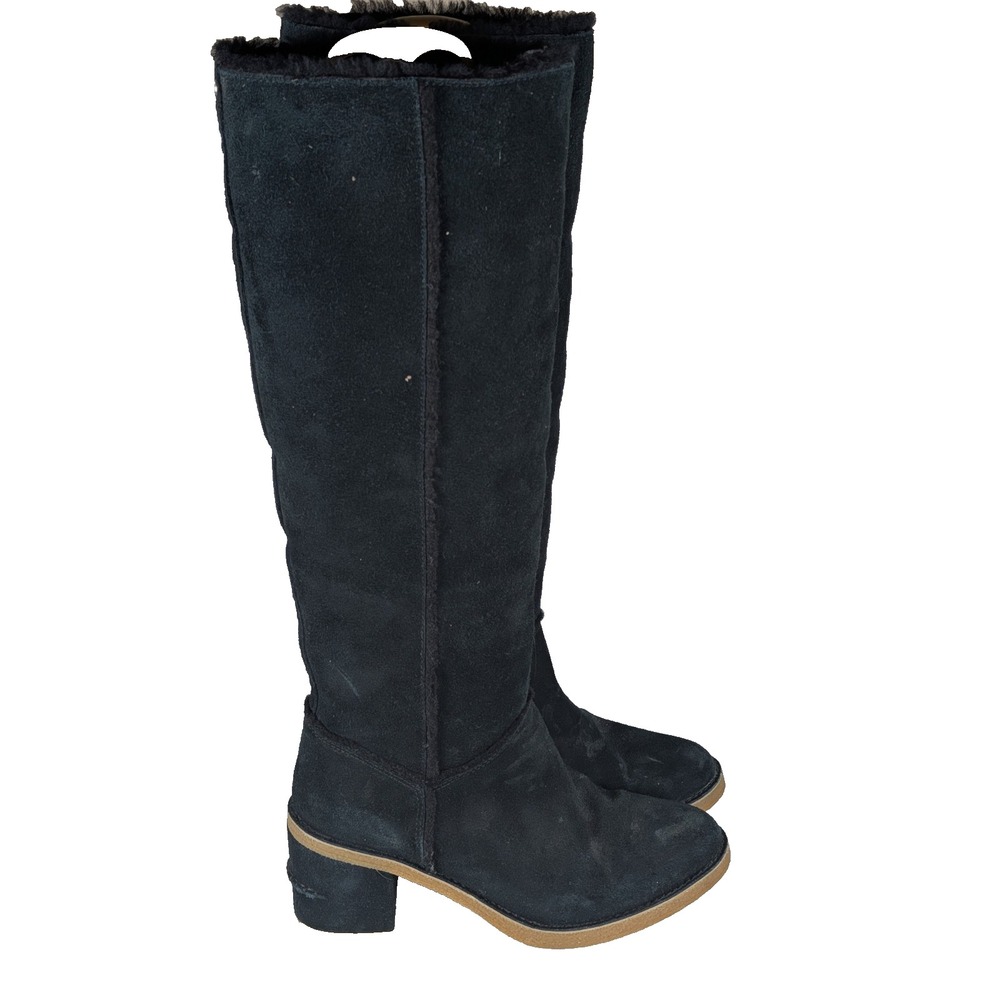 UGG Kasen Tall II Black Suede Heeled Boots Women's Size: 8.5 Shearling 1095052